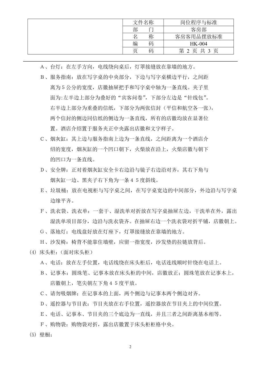 连锁快捷酒店宾馆物品摆放标准 客房客用品摆放标准P3.doc_第2页