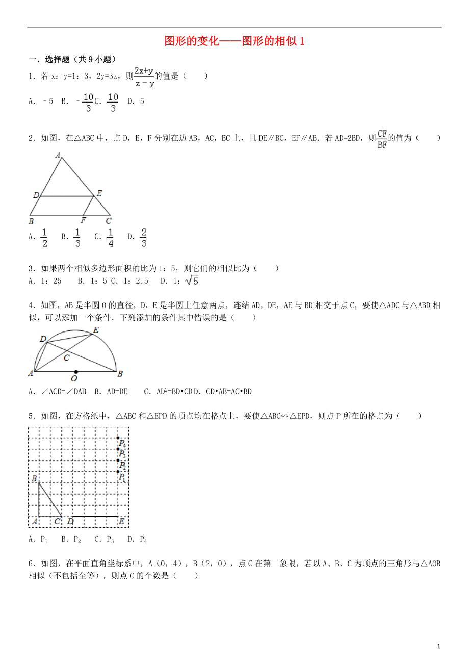 2021届中考数学总复习 二十八 图形的相似精练精析1 华东师大版.doc_第1页