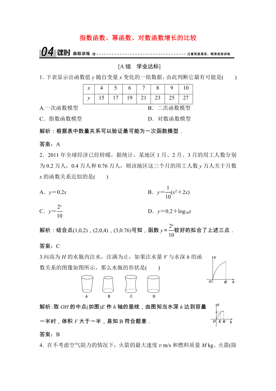 2021_2021学年高中数学第三章指数函数和对数函数6指数函数幂函数对数函数增长的比较课时跟踪训练含解析北师大版必修.doc_第1页