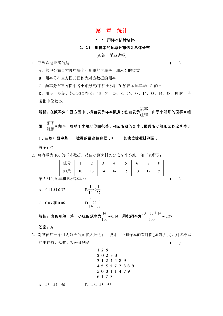 2021_2021学年高中数学第二章统计2.2.1用样本的频率分布估计总体分布课时跟踪训练含解析新人教A版必修.doc_第1页