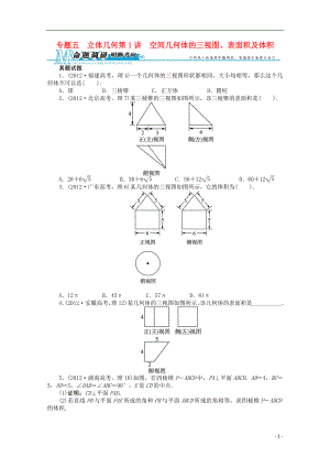 2021年全国高考数学第二轮复习 专题五 立体几何第1讲 空间几何体的三视图、表面积及体积 理.doc