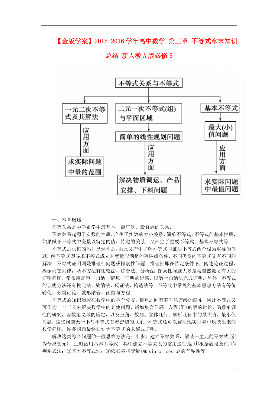 2021_2021学年高中数学第三章不等式章末知识总结新人教A版必修5.doc_第1页