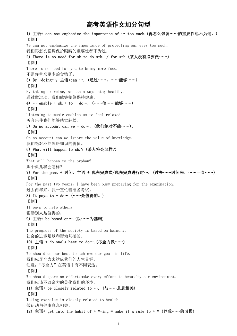 高中英语高考作文加分句型汇总（共40句）.docx_第1页