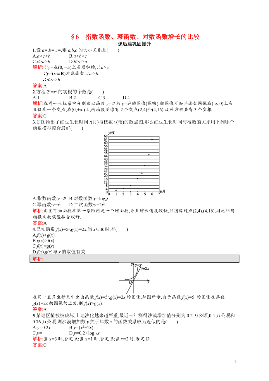 2021_2022学年高中数学第三章指数函数和对数函数3.6指数函数幂函数对数函数增长的比较课后巩固提升含解析北师大版必修1.docx_第1页