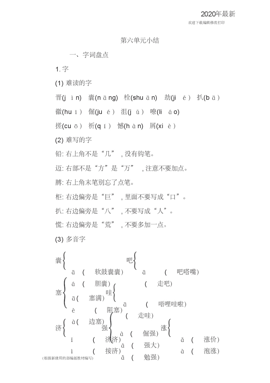 部编版语文四年级下册第六单元复习与知识点归纳总结.pdf_第1页