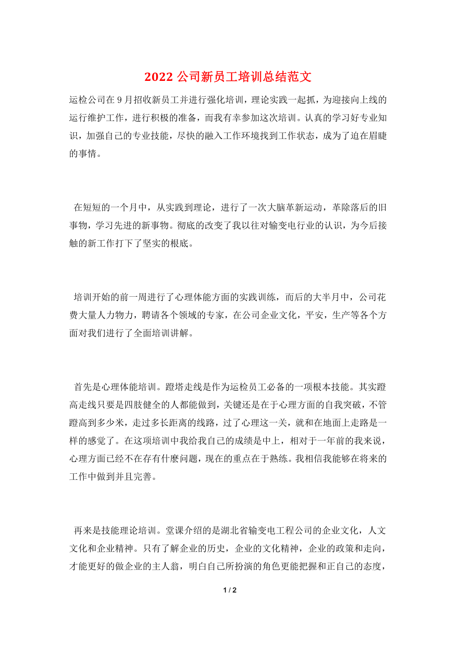 2022公司新员工培训总结范文.doc_第1页