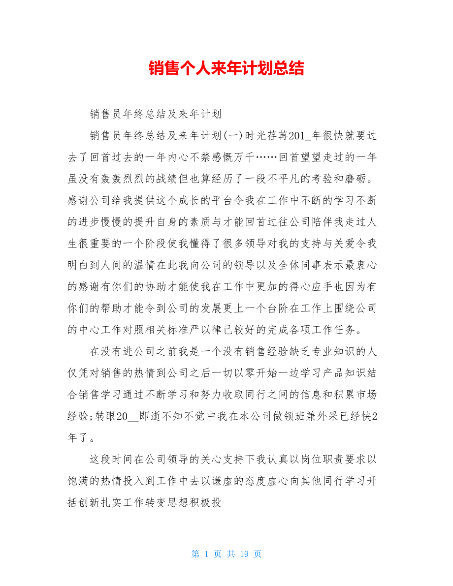 销售个人来年计划总结.doc_第1页