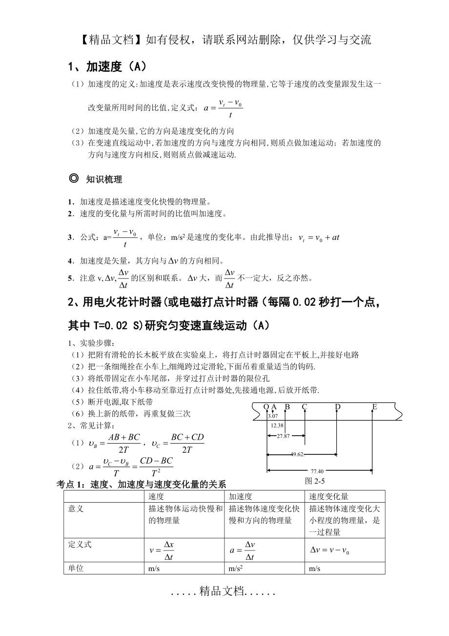 高一物理上册 第一章运动的描述知识点(加速度部分)与练习题(含答案).doc_第2页