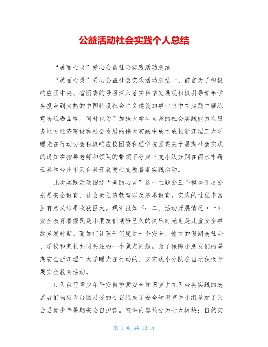 公益活动社会实践个人总结.doc_第1页