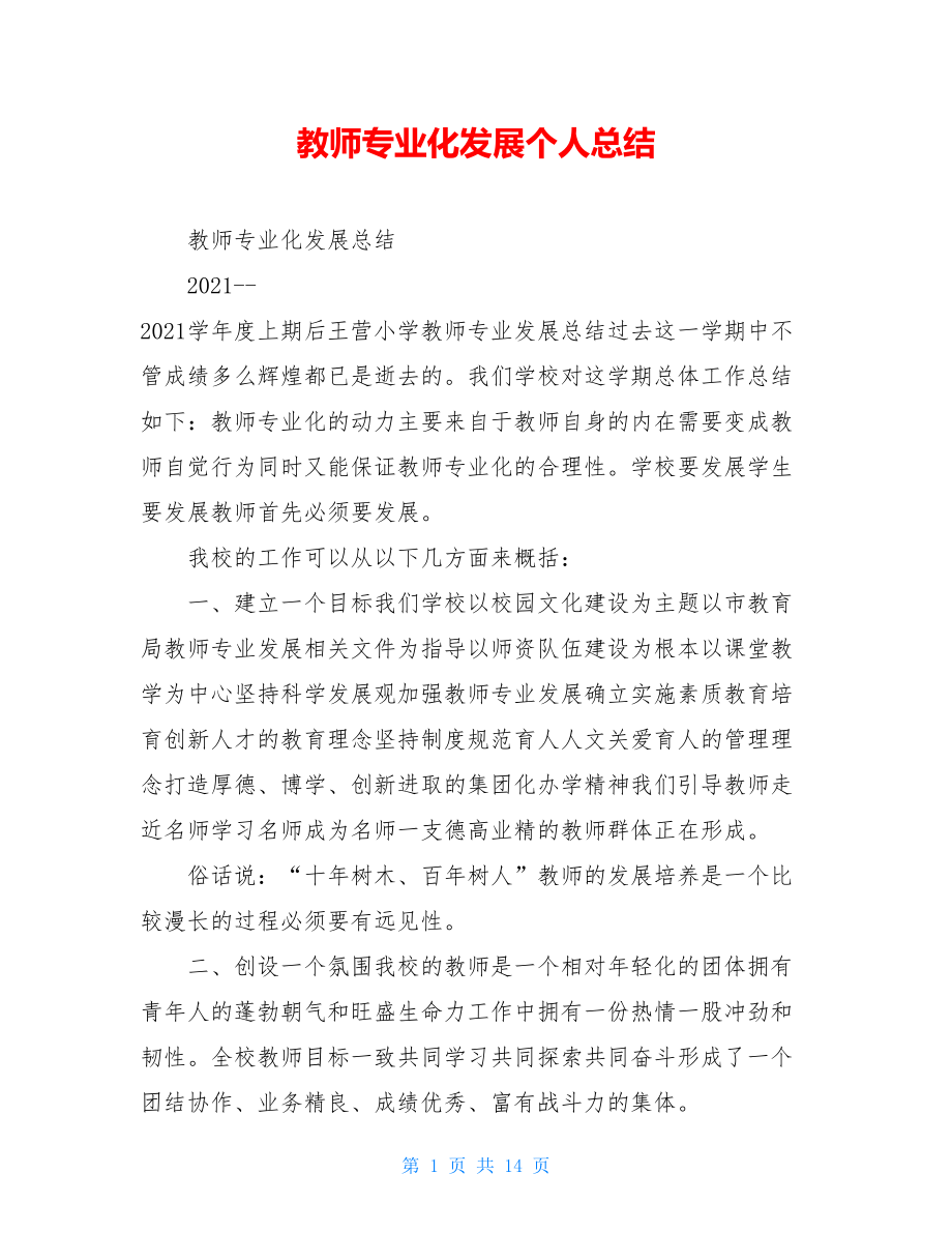 教师专业化发展个人总结.doc_第1页