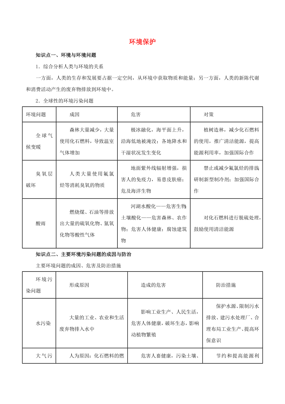 2021年高考地理二轮复习环境保护考点专项训练含解析.docx_第1页