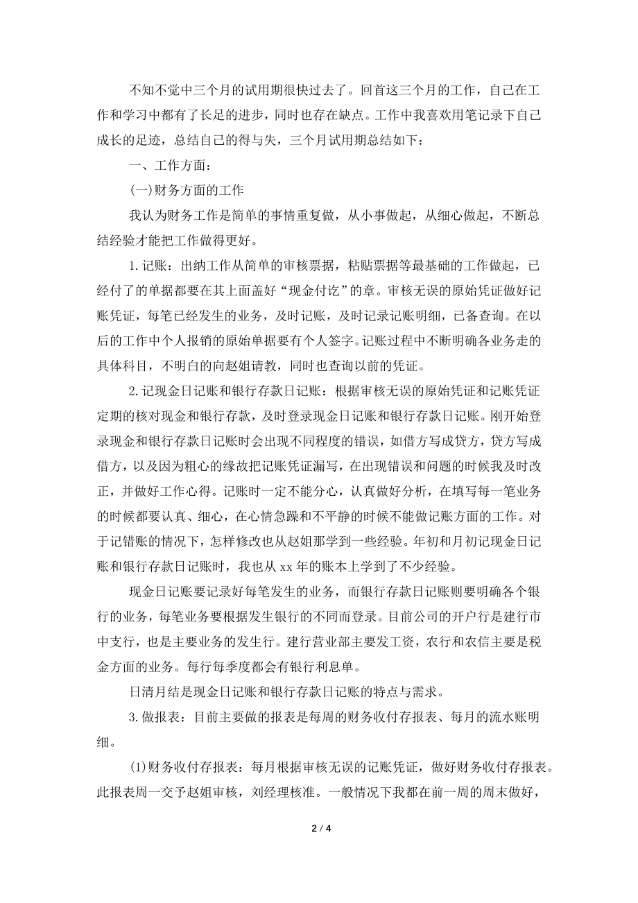 出纳人员试用期工作总结开头模板.doc_第2页