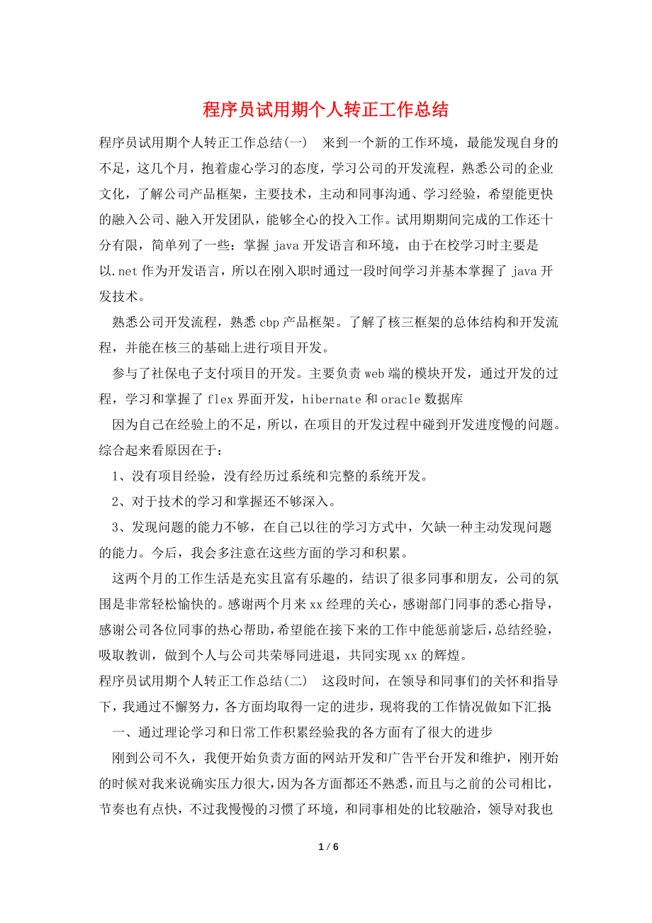 程序员试用期个人转正工作总结.doc_第1页