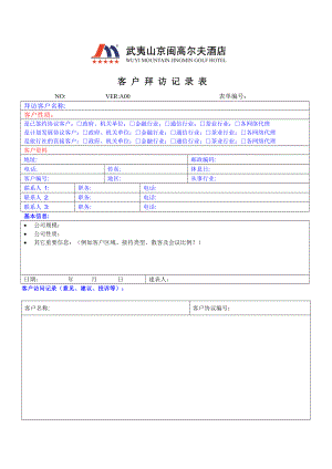 星级中高连锁端酒店营销部培训制度资料 营销部客户拜访记录表P1.doc