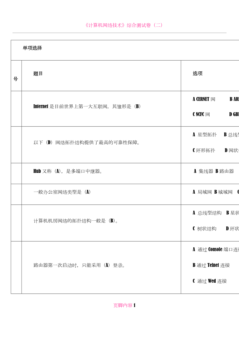 《计算机网络技术》题库—单项选择题.doc_第1页