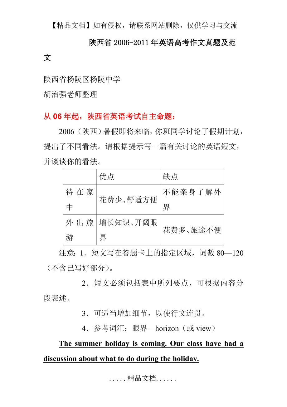 陕西省2006-2011年英语高考作文真题及范文：.doc_第2页