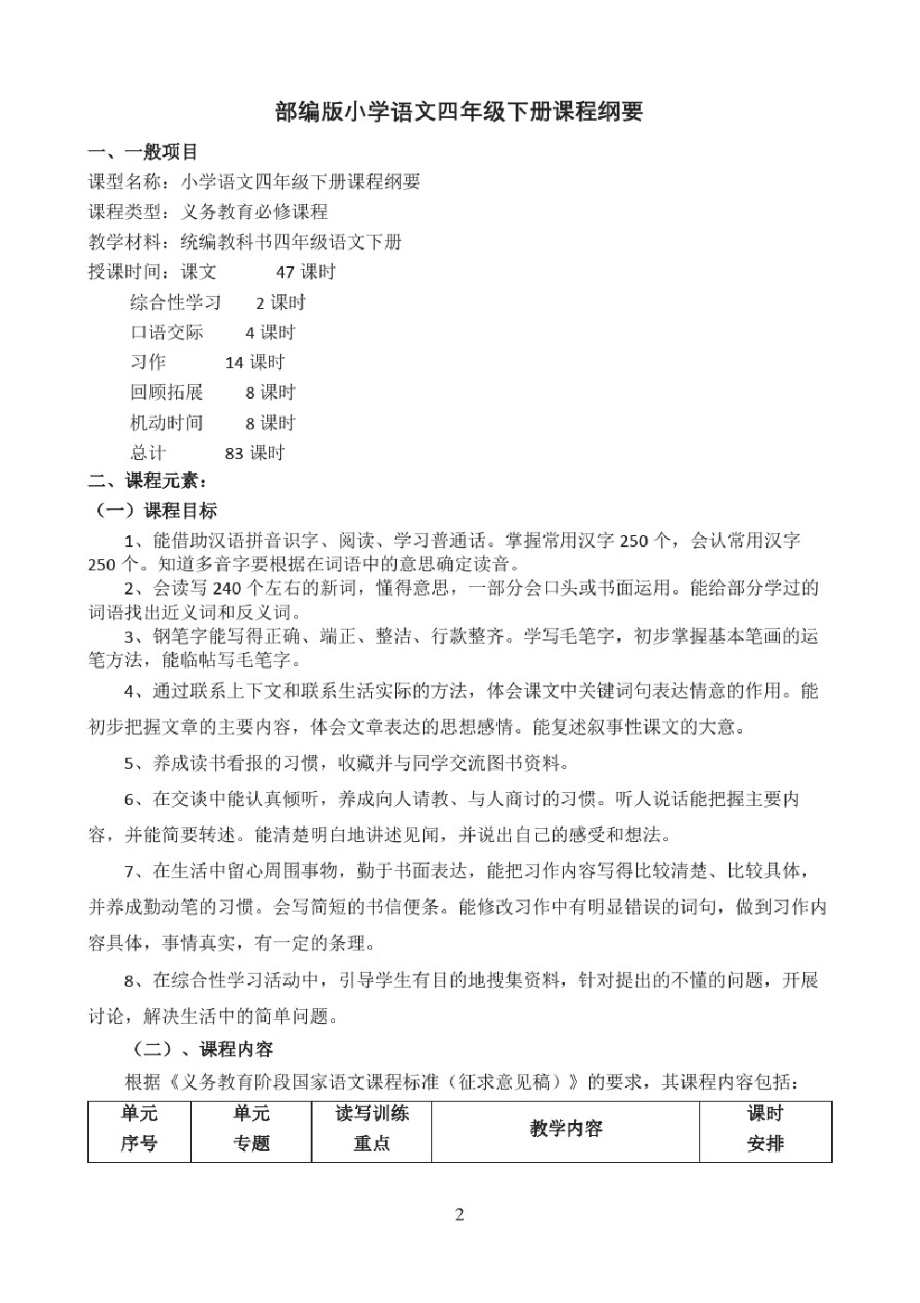 部编教材四年级语文下册课程纲要(1).pdf_第2页