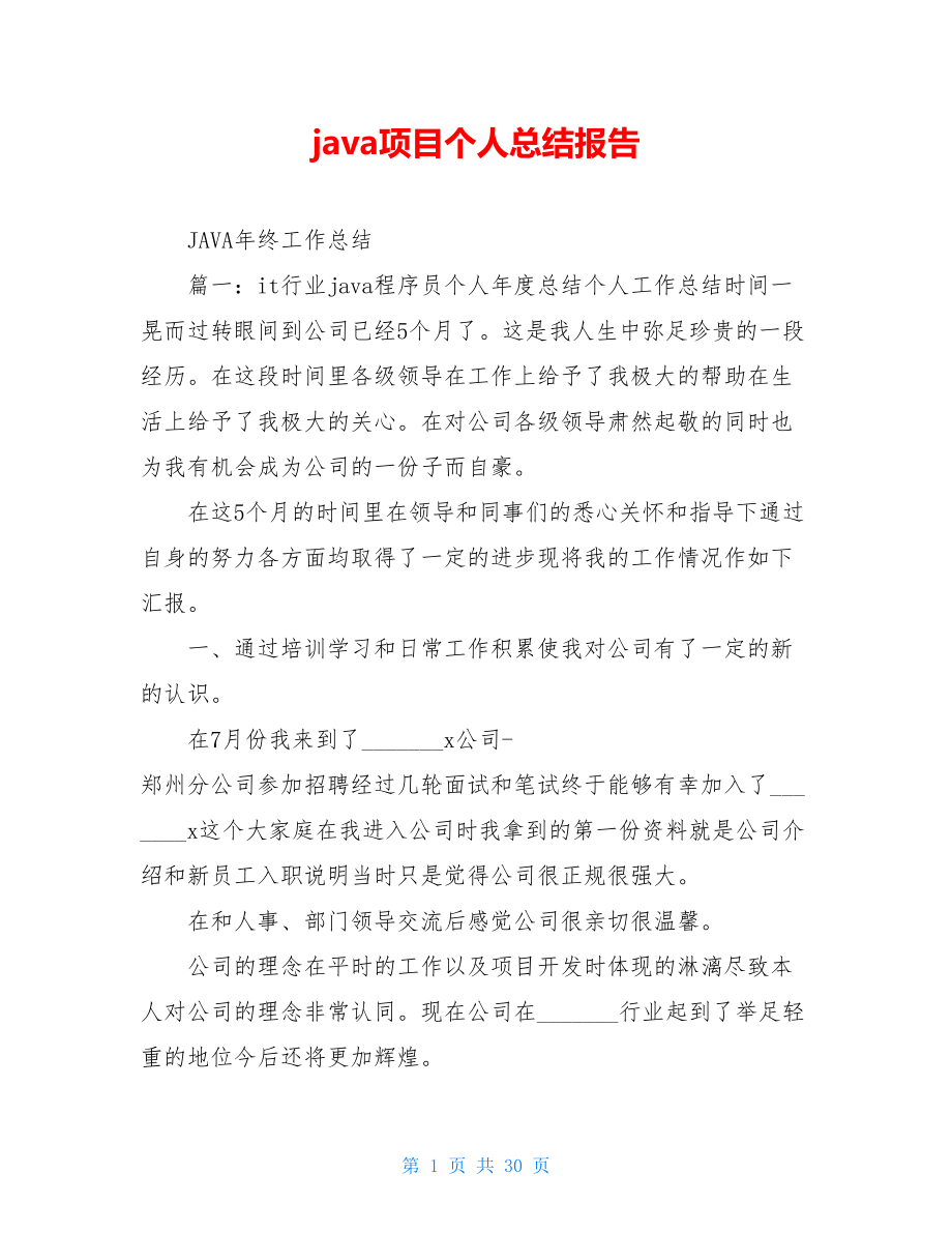 java项目个人总结报告.doc_第1页