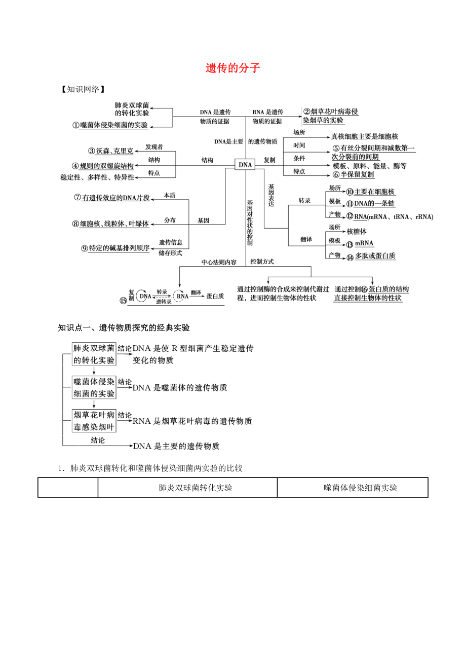 2021年高考生物二轮复习核心考点专项突破遗传的分子基础练习含解析.docx_第1页