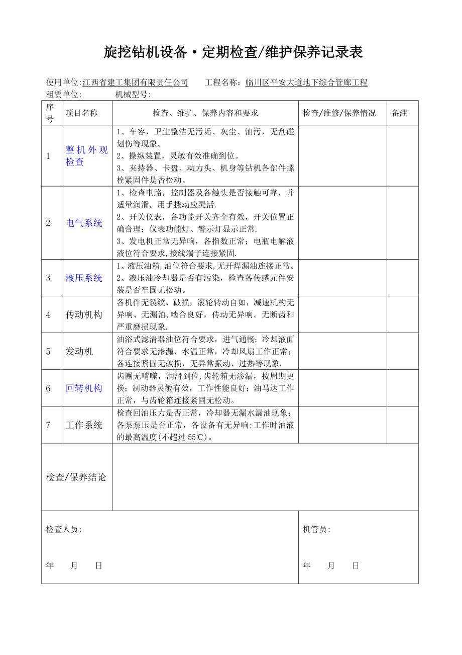 34旋挖钻机设备、维护保养记录表.doc_第1页