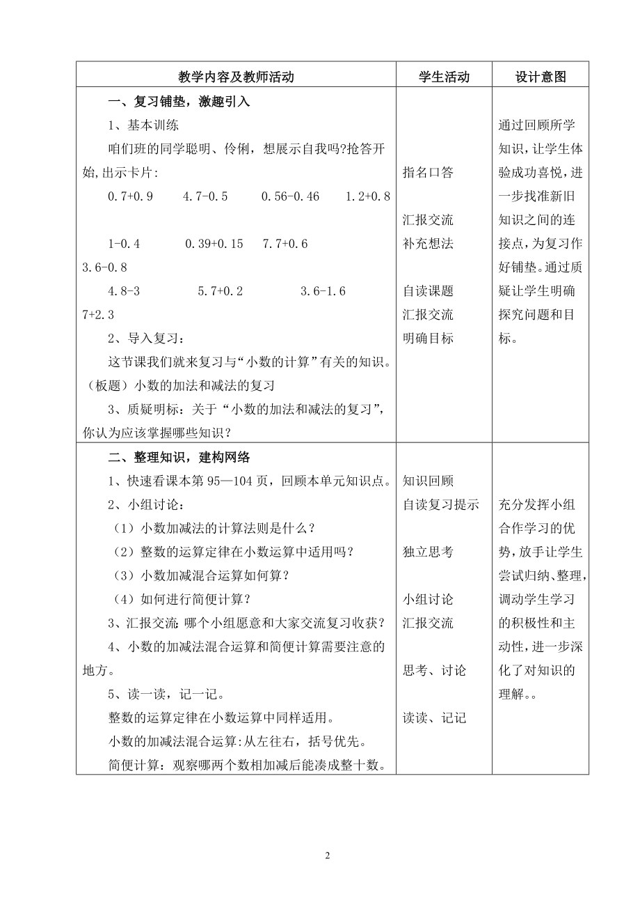 小数的加法和减法整理与复习教学设计.doc_第2页