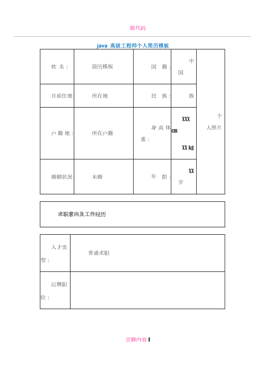 java-高级工程师个人简历模板.docx_第1页