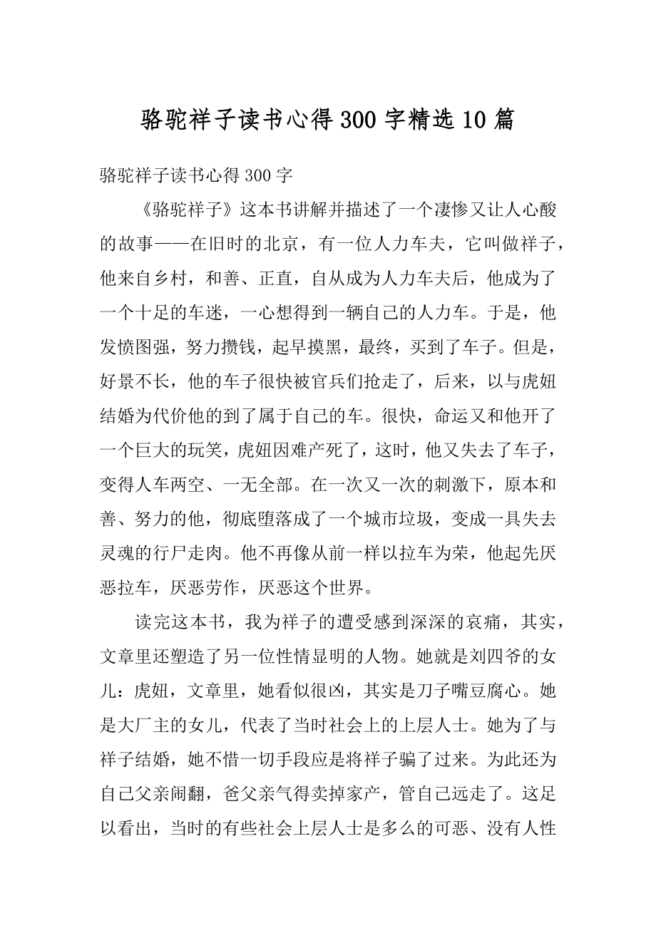 骆驼祥子读书心得300字精选10篇例文.docx_第1页