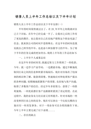 销售人员上半年工作总结以及下半年计划范本.docx