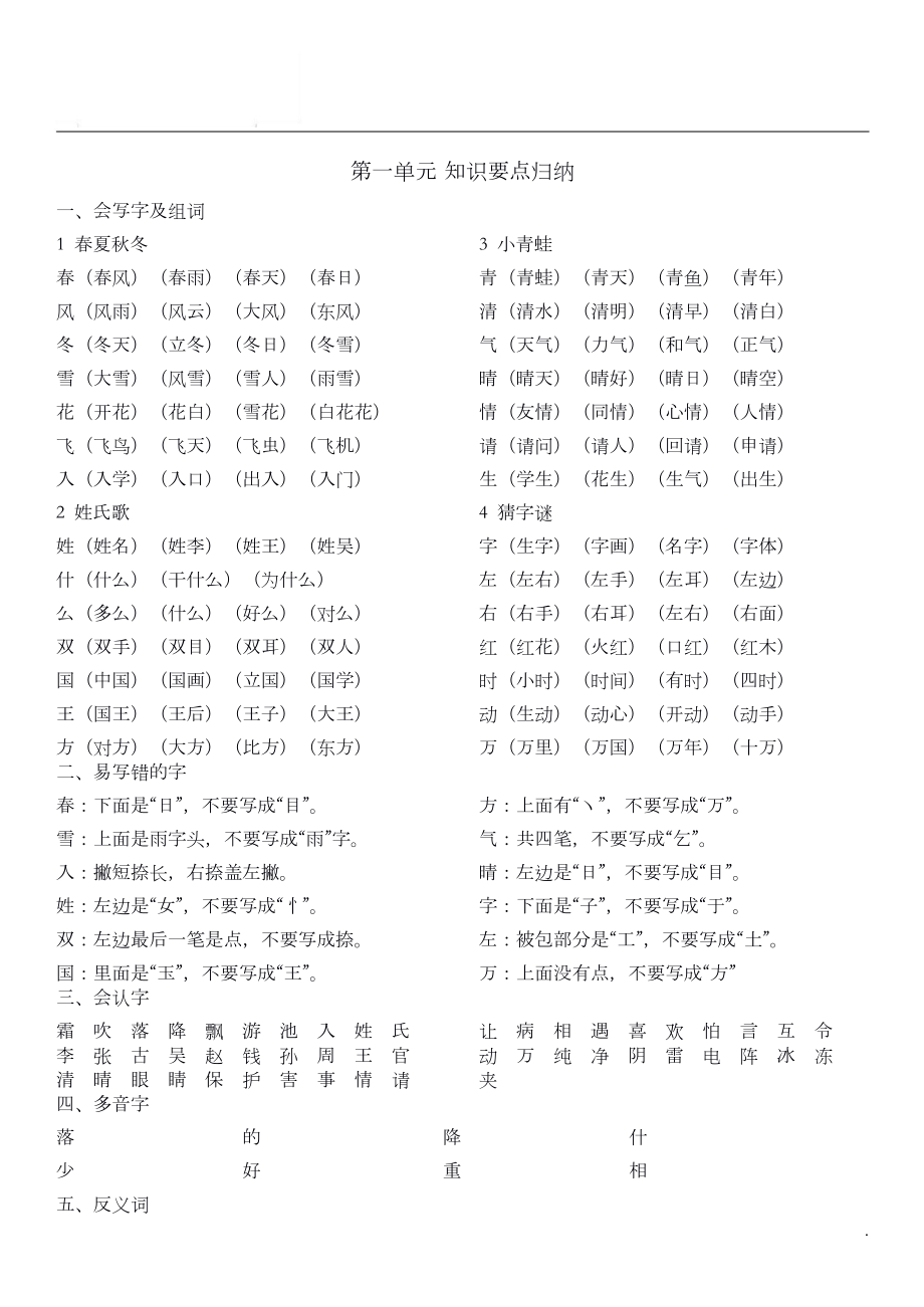 一年级下学期语文知识点归纳.docx_第1页