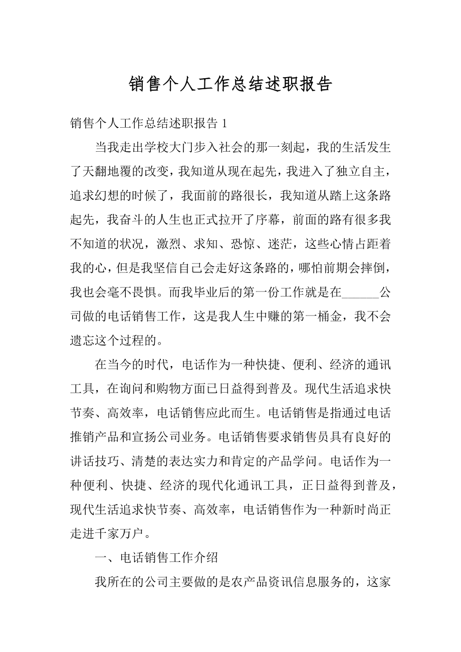 销售个人工作总结述职报告例文.docx_第1页