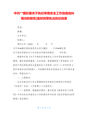 中共--镇纪委关于执纪审查安全工作自查自纠情况的报告-监狱民警执法执纪自查.doc