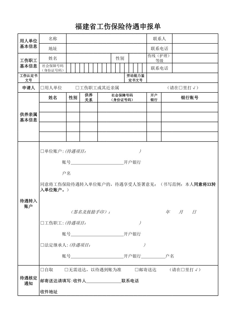 3.福建省工伤保险待遇申报单.xls_第1页