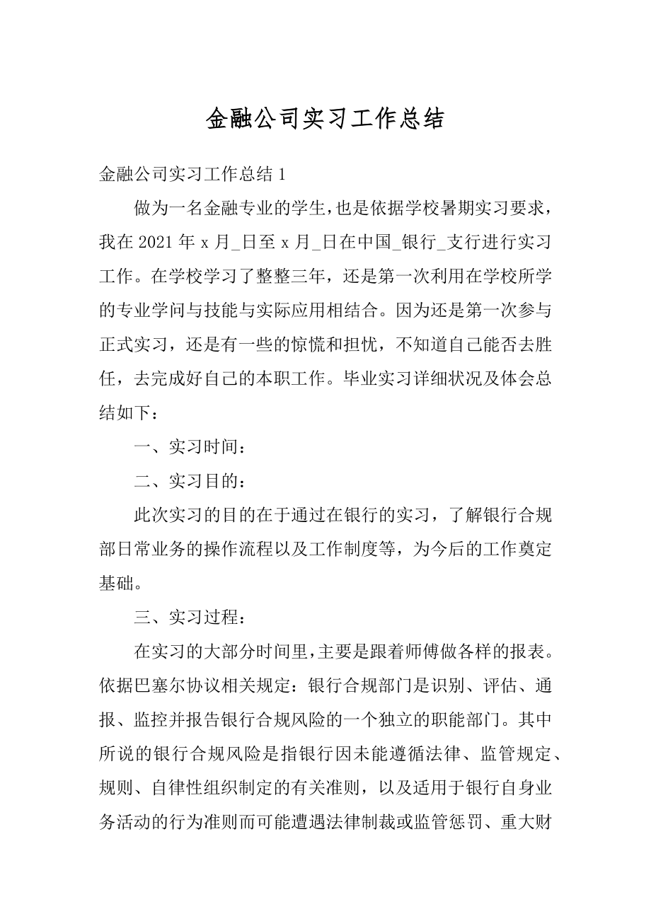 金融公司实习工作总结例文.docx_第1页