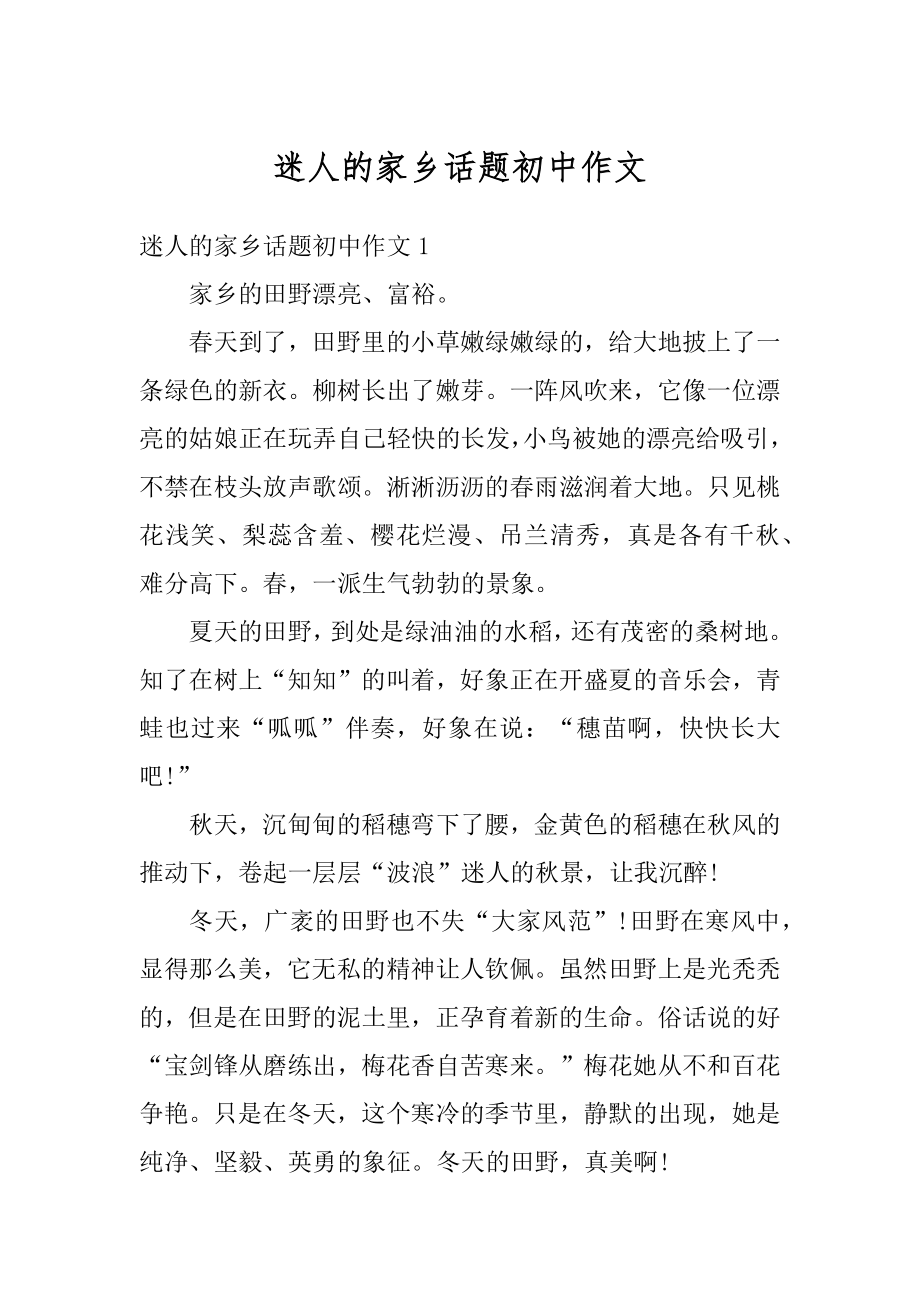 迷人的家乡话题初中作文精品.docx_第1页