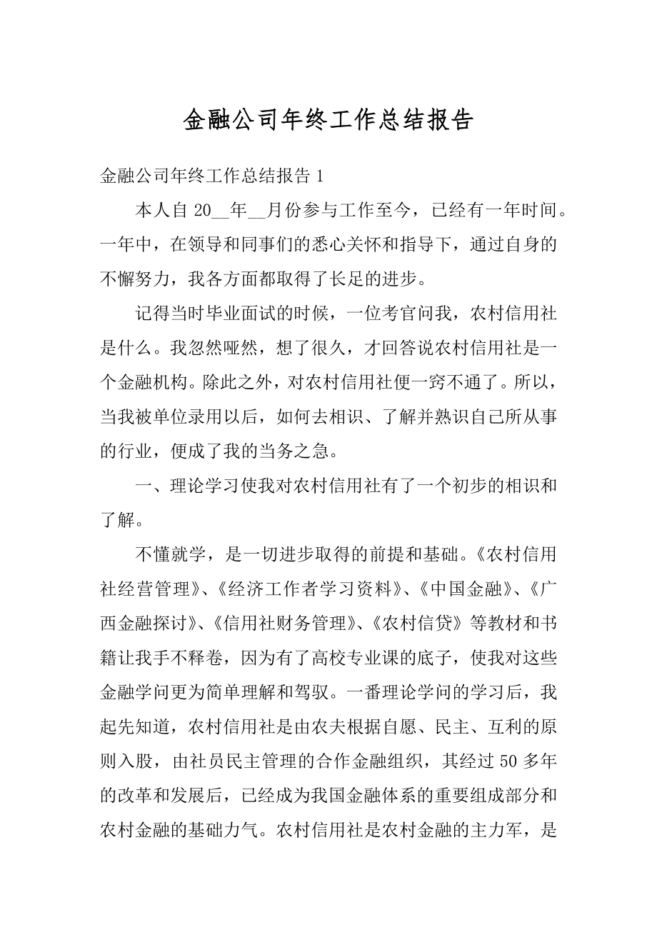 金融公司年终工作总结报告范本.docx_第1页