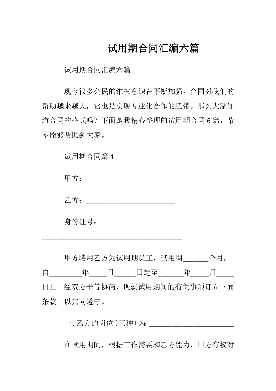 试用期合同汇编六篇.docx_第1页