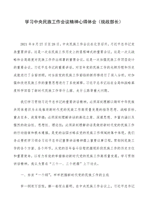 学习中央民族工作会议精神心得体会（统战部长）.docx