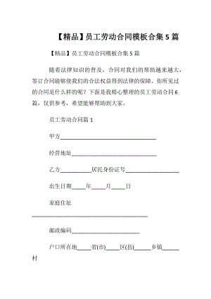 【精品】员工劳动合同模板合集5篇.docx