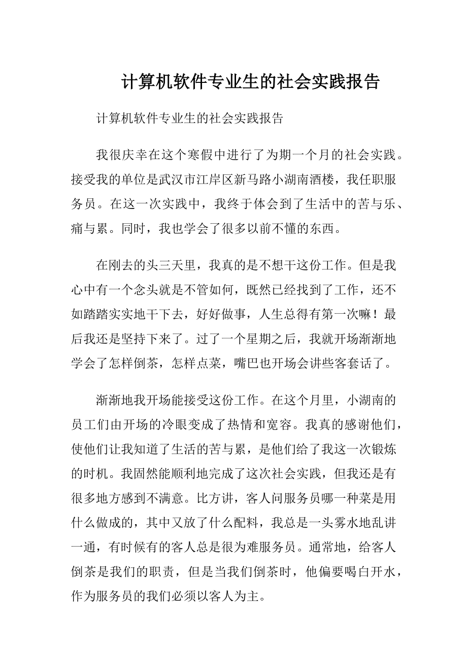 计算机软件专业生的社会实践报告.docx_第1页