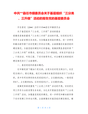 中共--县任市镇委员会关于基层组织“三分类、三升级”活动的报告党的基层委员会.doc