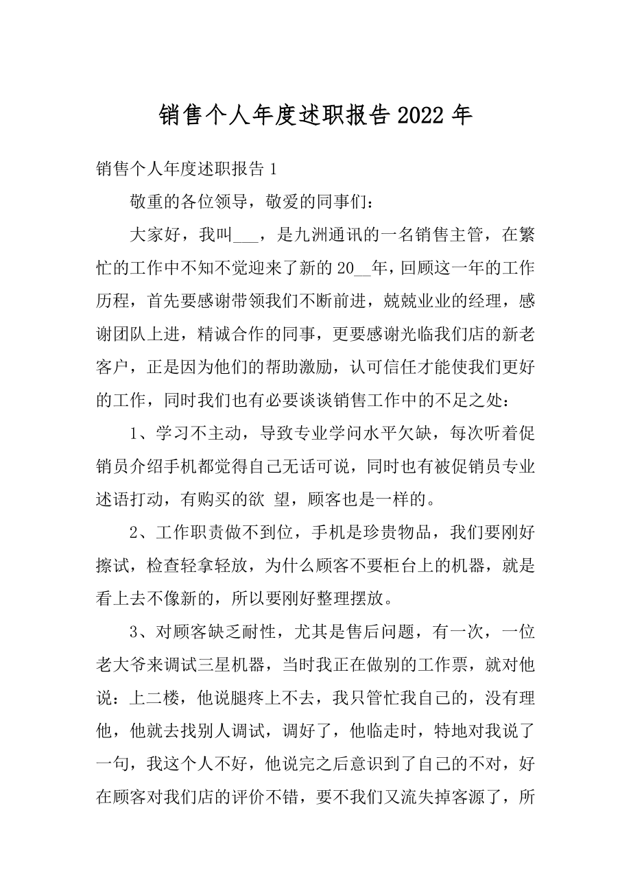 销售个人年度述职报告2022年范文.docx_第1页