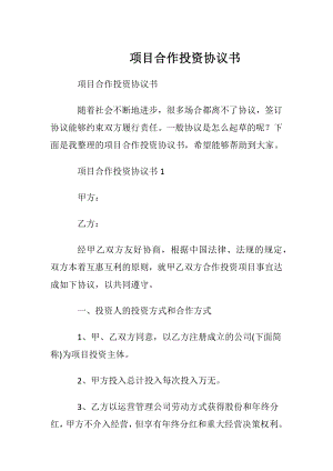 项目合作投资协议书.docx