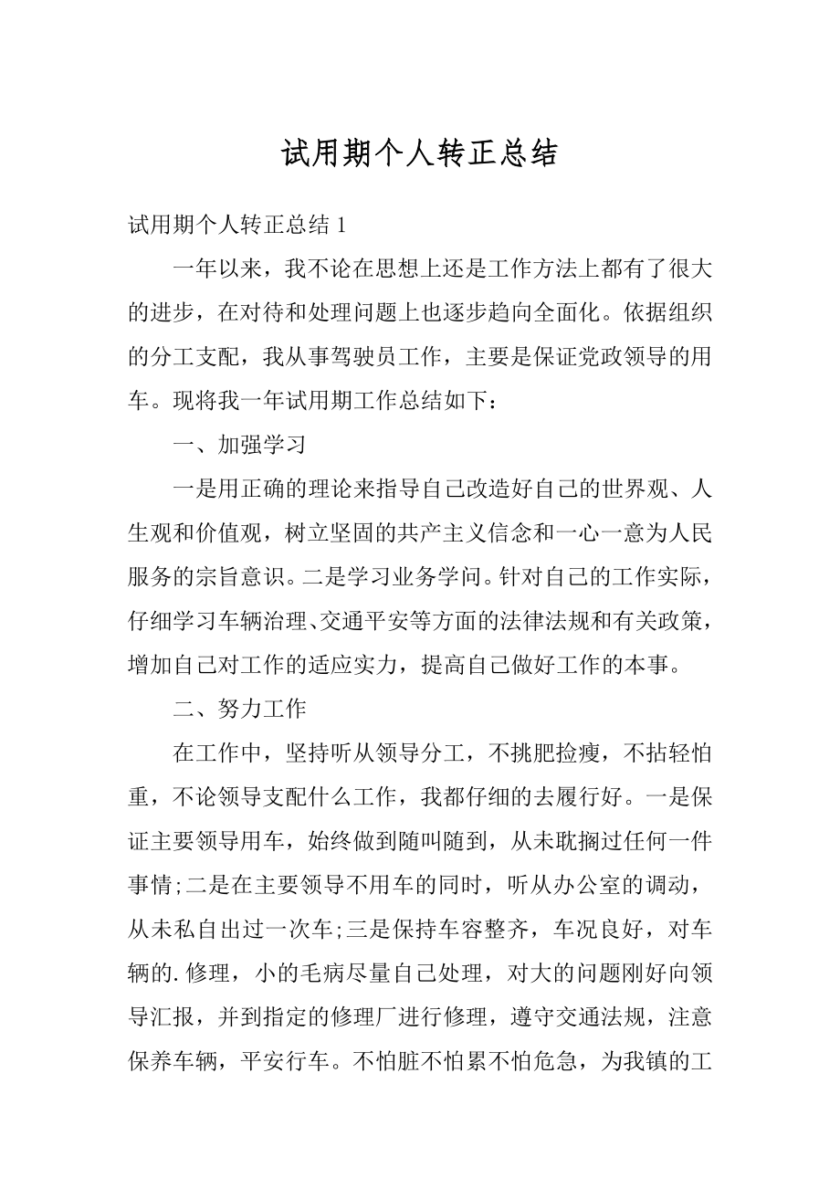 试用期个人转正总结汇编.docx_第1页