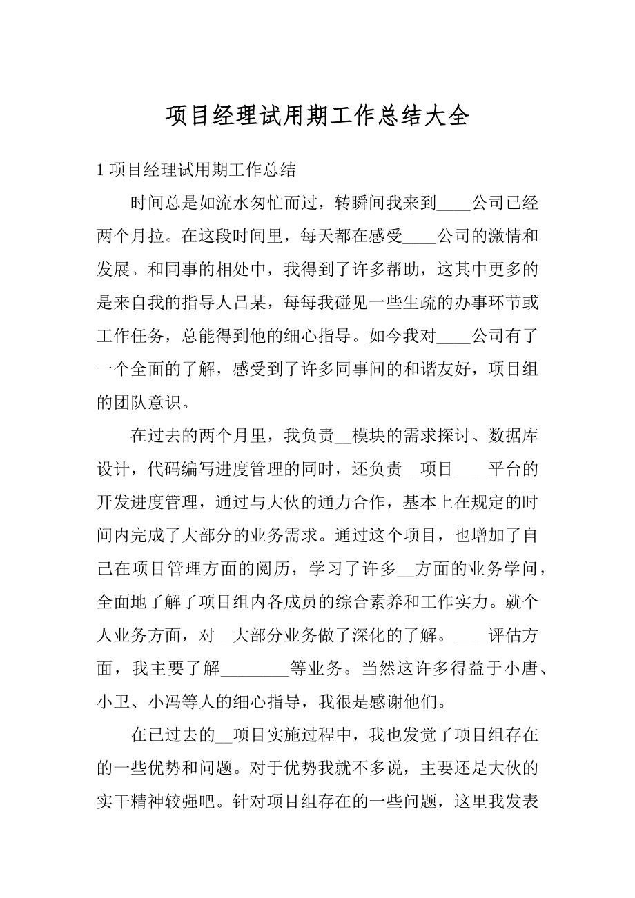 项目经理试用期工作总结大全汇编.docx_第1页