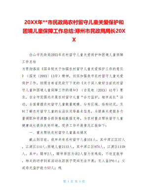 20XX年--市民政局农村留守儿童关爱保护和困境儿童保障工作总结-郑州市民政局局长20XX.doc