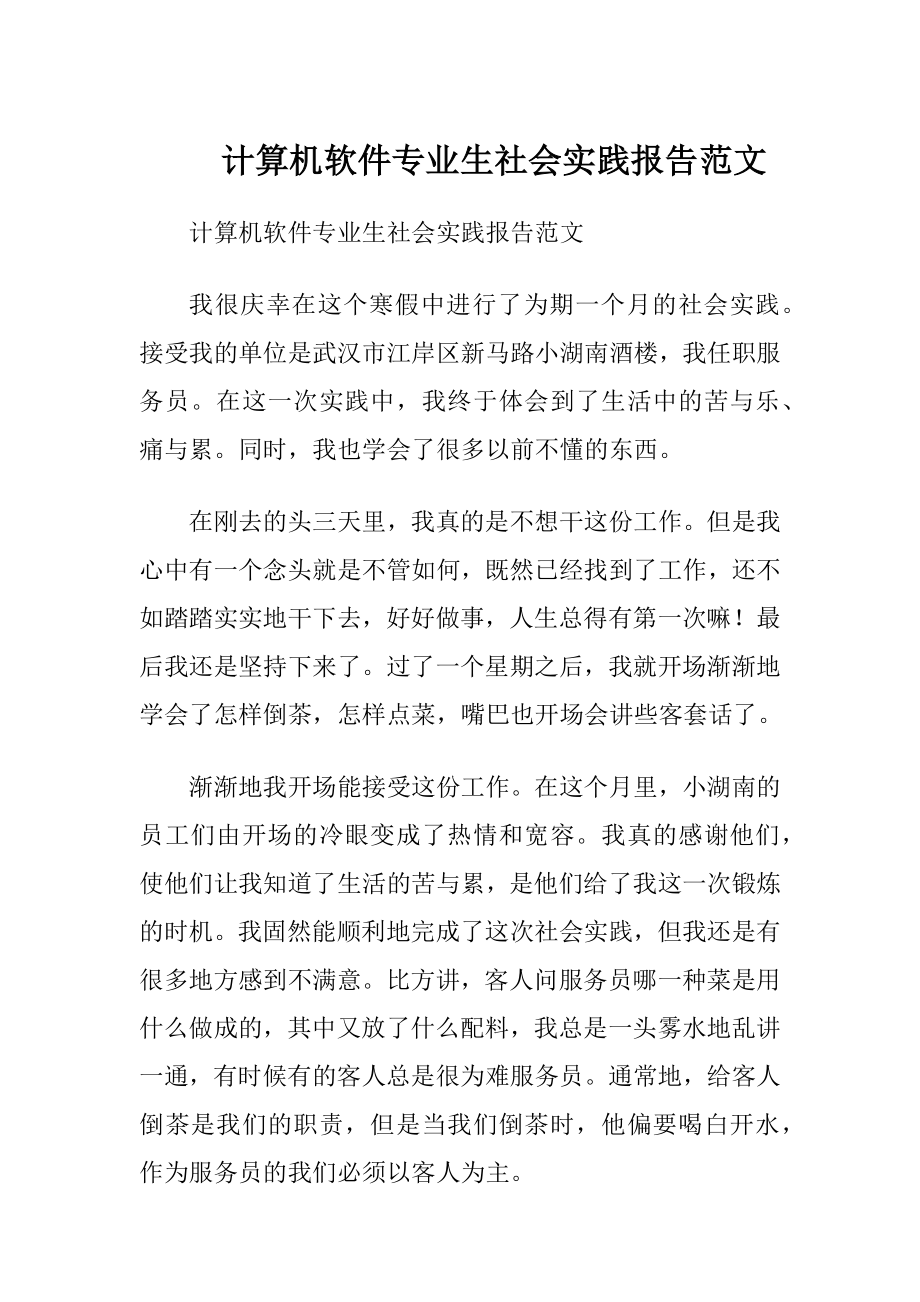 计算机软件专业生社会实践报告范文.docx_第1页