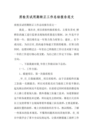 质检员试用期转正工作总结报告范文最新.docx