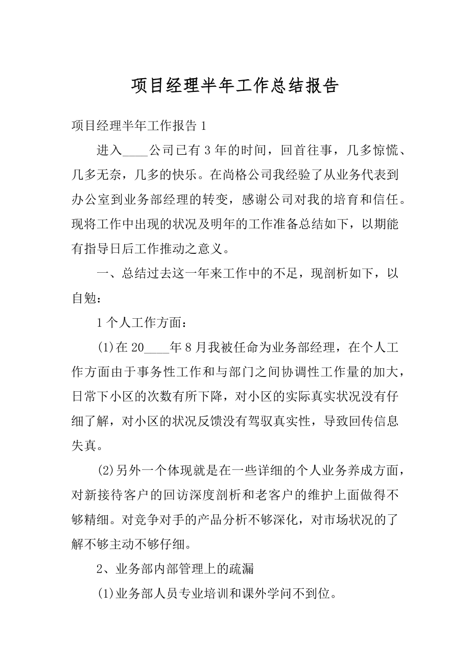 项目经理半年工作总结报告汇编.docx_第1页