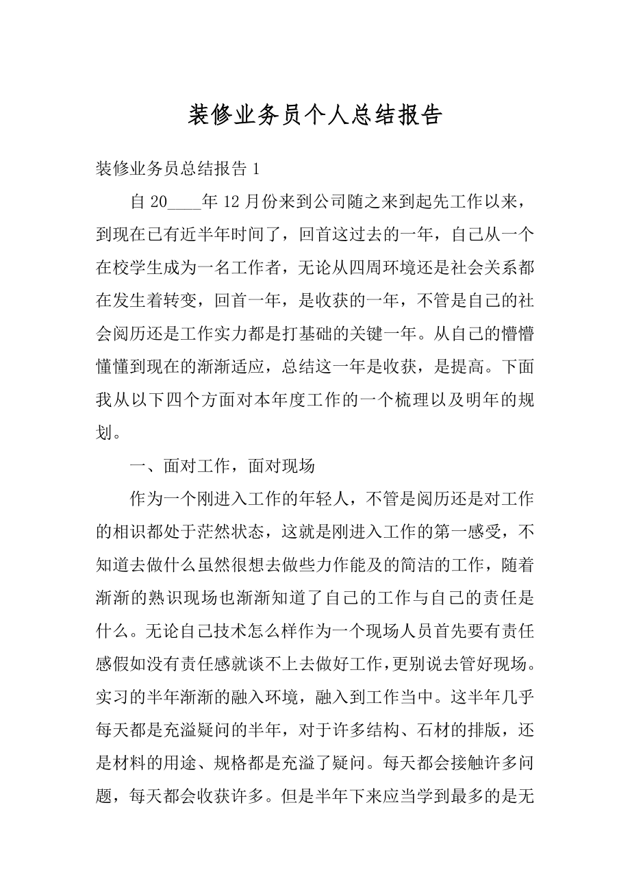 装修业务员个人总结报告范例.docx_第1页