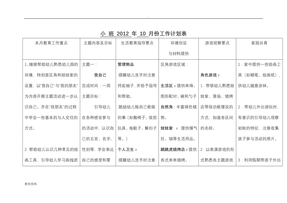 幼儿园月份工作计划表.doc_第1页